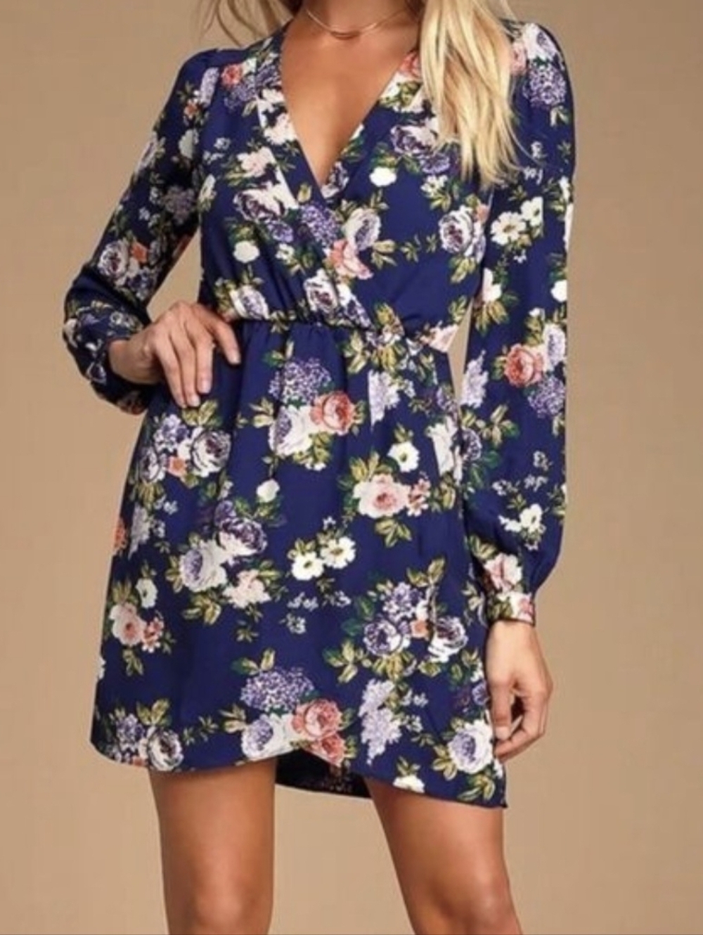 LULUS, FLORAL LONG SLEEVE DRESS, FULLY LINED. NWOT